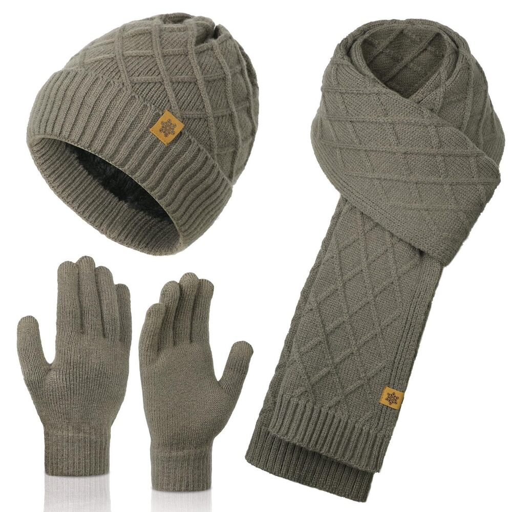 4788 Winter Fleece lined Beanie Hats Scarf and with Touchscreen Gloves